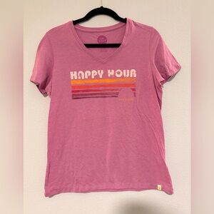 Life Is Good Women's Pink V-Neck "Happy Hour" Graphic Tee